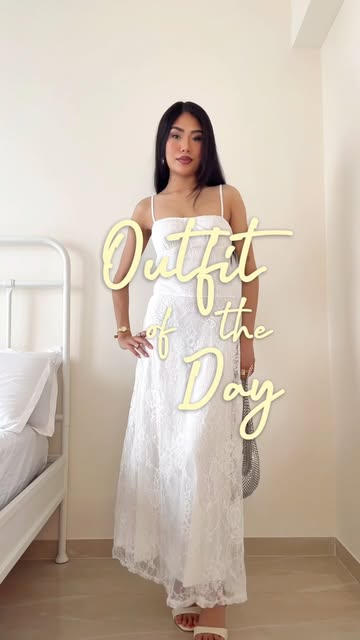 Kaybe in a white dress, outfit of the day